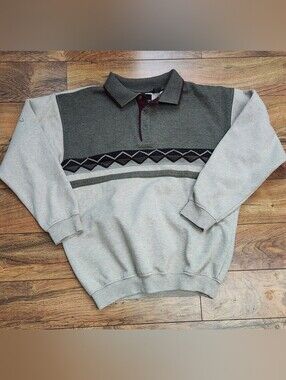 Vintage Thomson  Tan Crewneck Polo Sweatshirt with Burgundy Accents, Size M